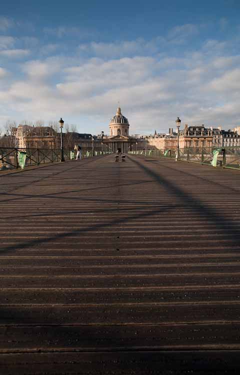 The pedestrian bridge looking from left to right bank