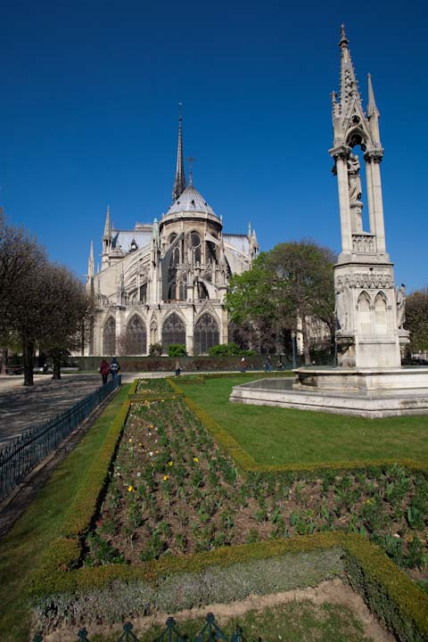 Most views of Notre Dame are from the front, but the architecture and grounds can be just as beautiful from the back.