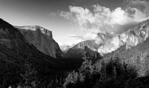 El Capitan (left), Half Dome (center background) and Bridalveil Falls (right)