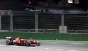The Ferrari of Kimi Raikkonen entering from pit lane.