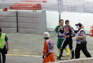 Mark Webber crashed out just in front of us and headed back to the pits early