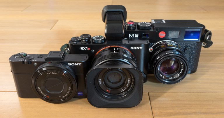 Relative sizes of each camera: Sony RX100 II, Sony RX1r and the Leica M9