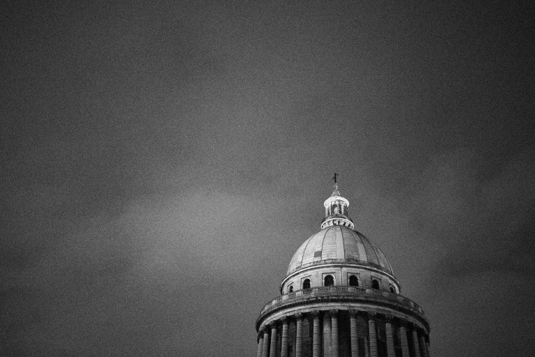 The top of the Pantheon on an overcast night before the renovations started.