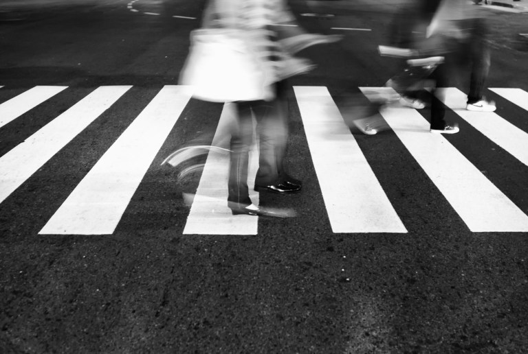 People in motion at a busy intersection. Taipei, Taiwan