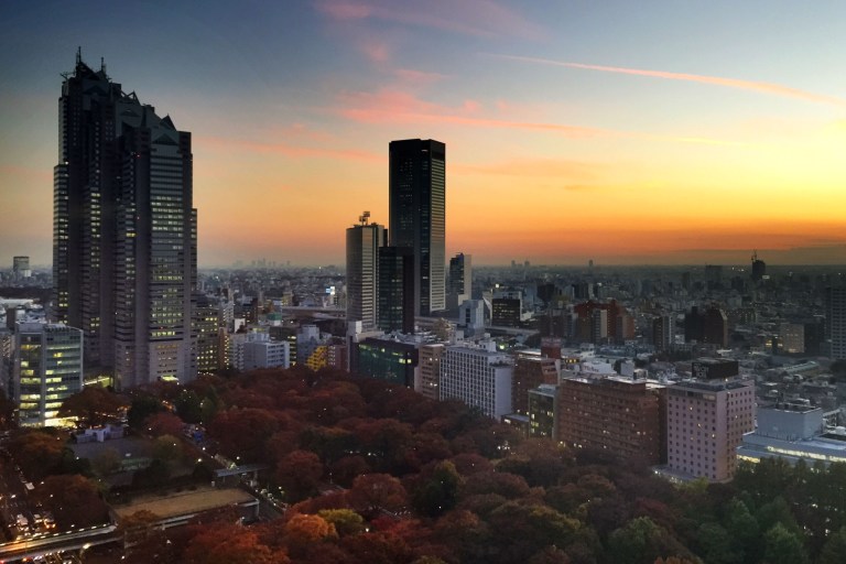 Looking over at the Park Hyatt and the Tokyo Opera Tower. (iPhone 6)