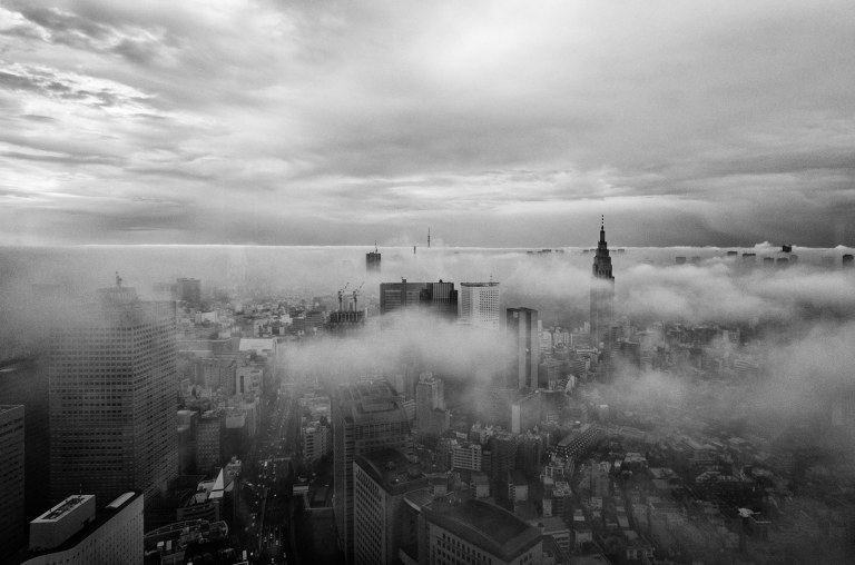NTT Docomo Building in Shibuya is just peeking out from the clouds.
