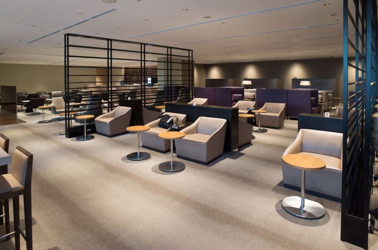 Japan Airlines's Heneda lounge is empty at 6:30AM.
