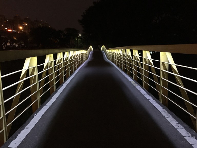 A beautifully designed bike bridge along the river. (iPhone 6, VSCOcam, G1 preset)