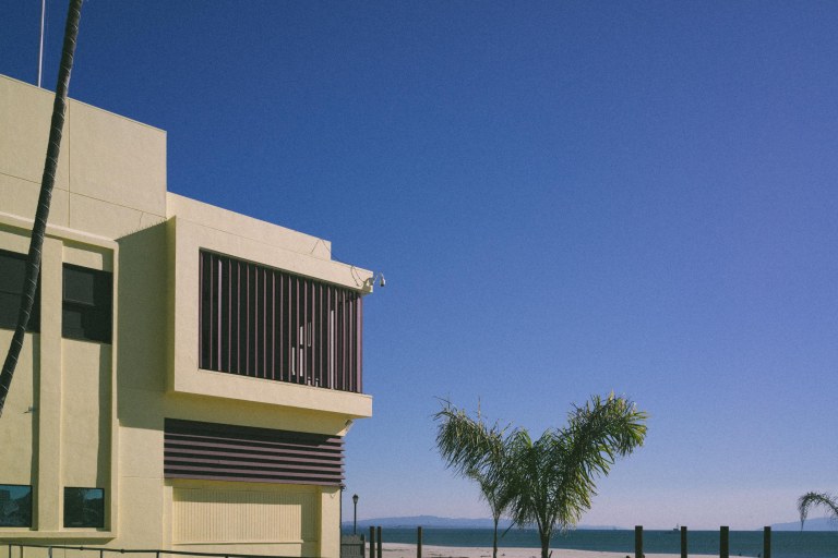 Above the arcade and the beach