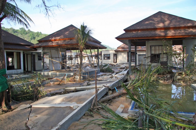 After a few hours the waves had receded enough that I could go down to the lower levels of the hotel and look at the damage.