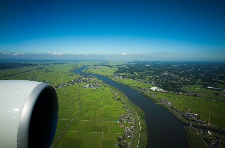 The lush green fields surrounding Narita, Japan.