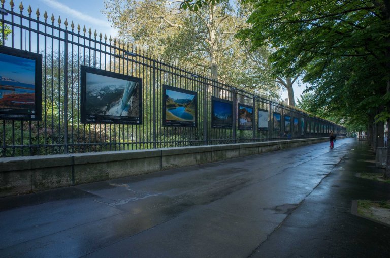 The border of the park works as a 24/7 gallery with large, beautifully printed and installed photographs.