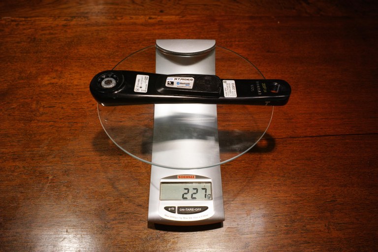 Left crank with power meter weighs in at 227 grams.
